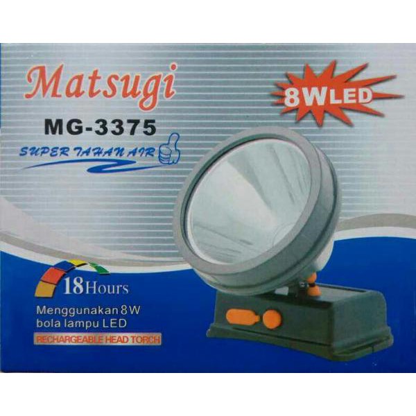 Senter kepala CAS MATSUGI ANTI AIR MG-3375 LED 8W RECHARGEABLE