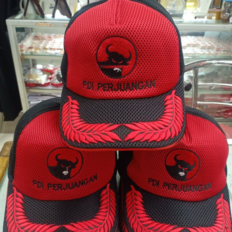 Topi Partai PDIP New Produk Topi PDI Topi jaring PDIP Topi Jaring Dobel Mess PDI perjuangan