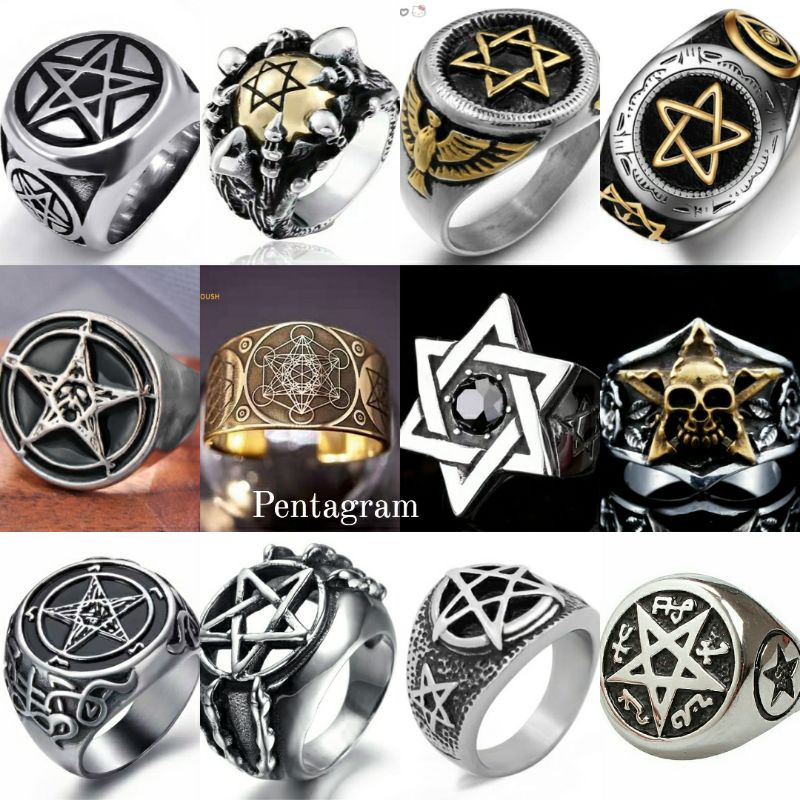 Cincin pria devil pentagram punk style men ring symbol series