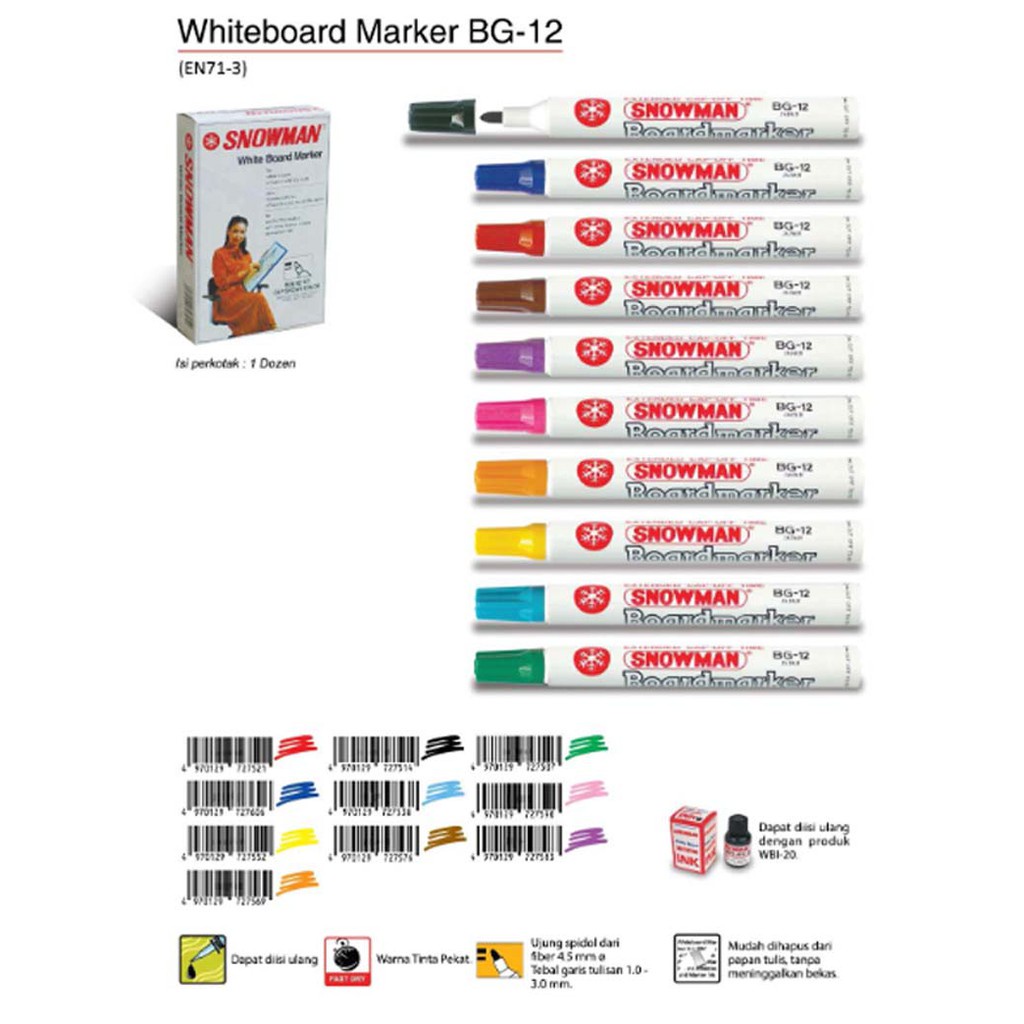 Spidol Whiteboard Marker Snowman BG-12