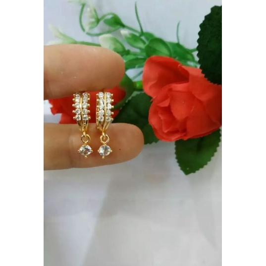 anting jepit permata rosegold fashion wanita titanium original anti luntur dan karat