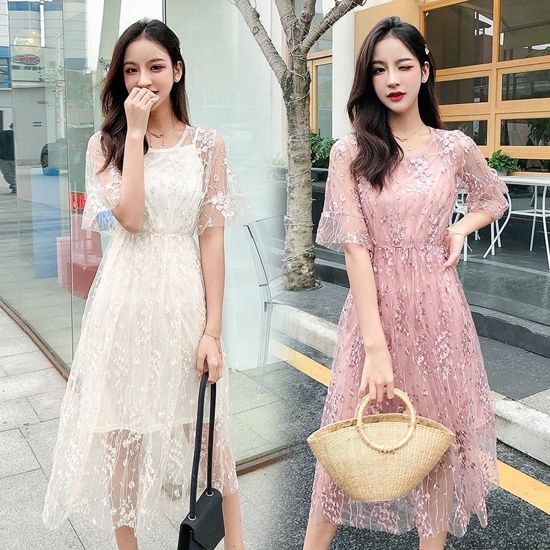 heirloom FUYUMI KOREAN LACE DRESS MIDI VINTAGE DRESS TILE BRUKAT PESTA BUMIL FRIENDLY