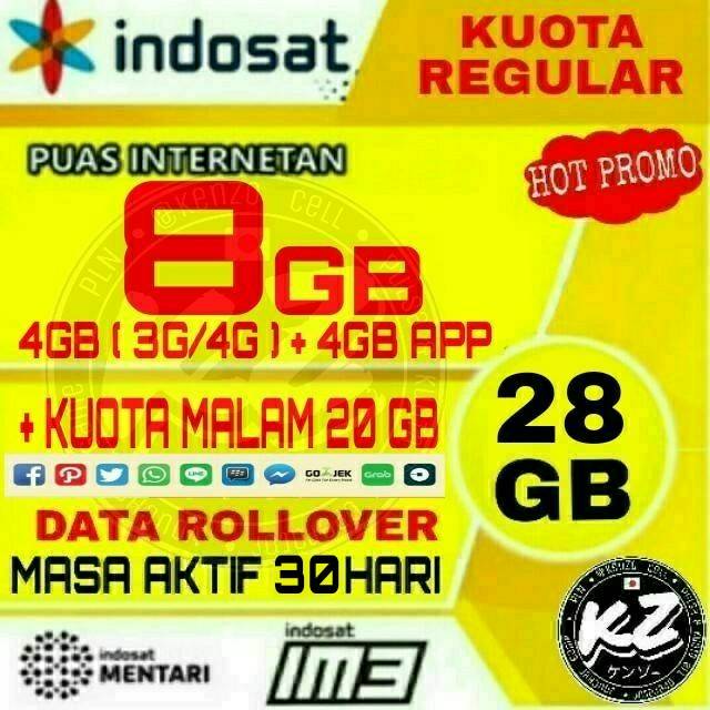 PROMO KUOTA INDOSAT 8GB 10GB 15,5GB 4GB + 4GB APP + BONUS KUOTA MALAM 20GB 24jam/30 hari 10GB