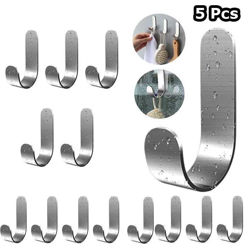 1 / 2 / 5PCS Kait Gantungan Dinding Multifungsi Bahan Stainless Steel Tahan Air Untuk Kamar Mandi