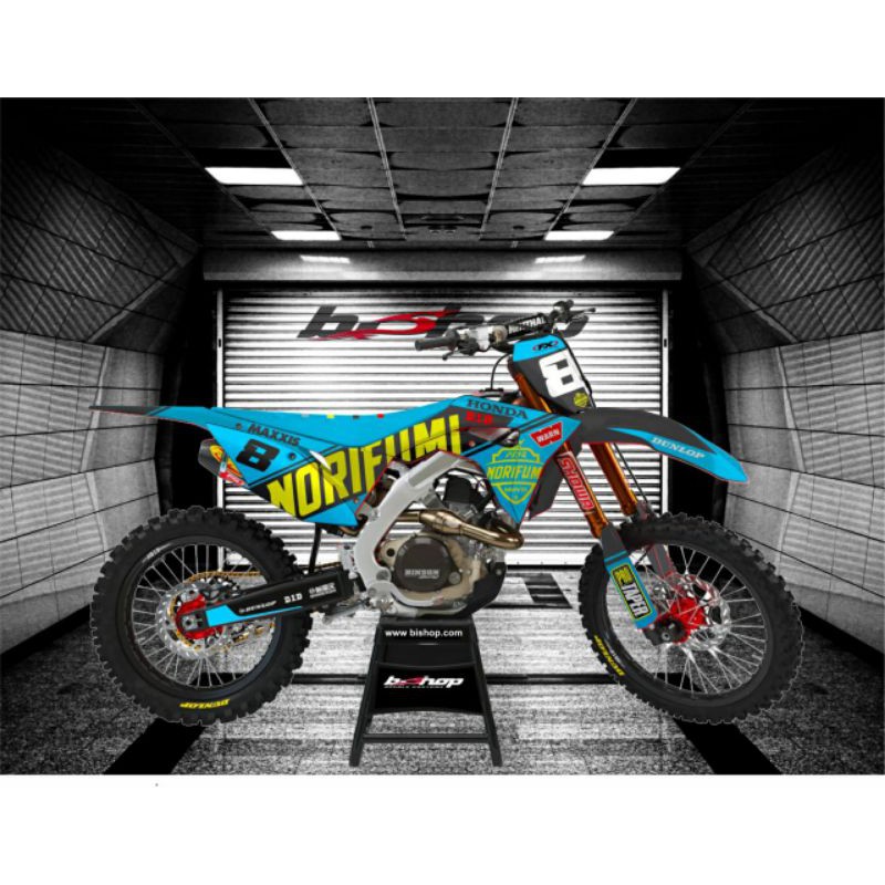 Decal variasi full body honda crf 150 L motif noripumi biru tosca