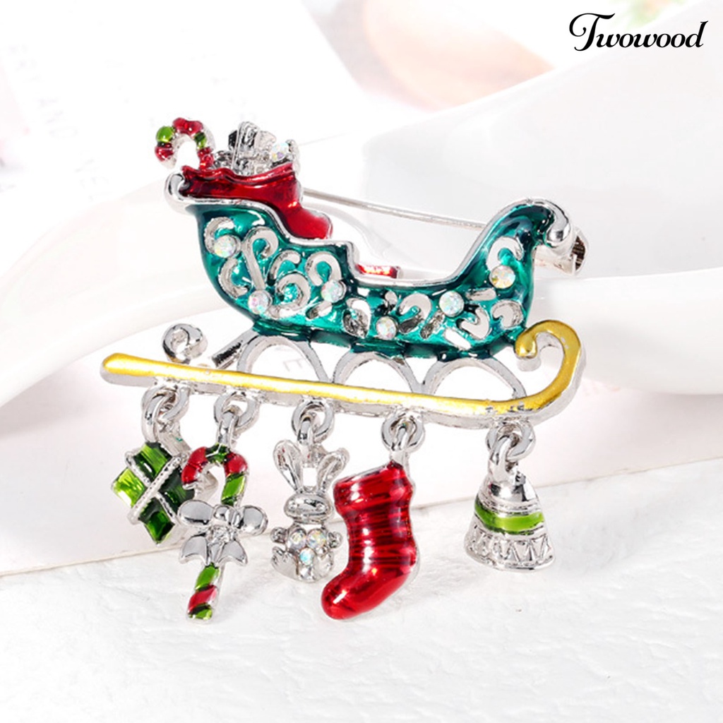 Twowood Christmas Gift Car Shape Brooch Pin Rhinestone Alloy Crutch Socks Bell Pendant Enamel Pin Friends Gift