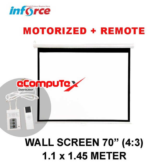 WALL SCREEN PROJECTOR / LAYAR PROYEKTOR INFORCE 70&quot; INCH 4:3 MOTORIZED + REMOTE