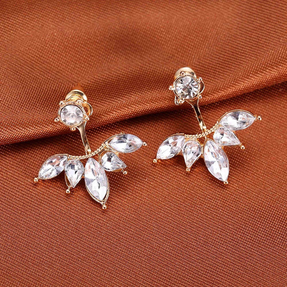 Korean Crystal Ear Cuff Clip Leaf Daisy series Flower Stud Earrings Fashion Jewelry