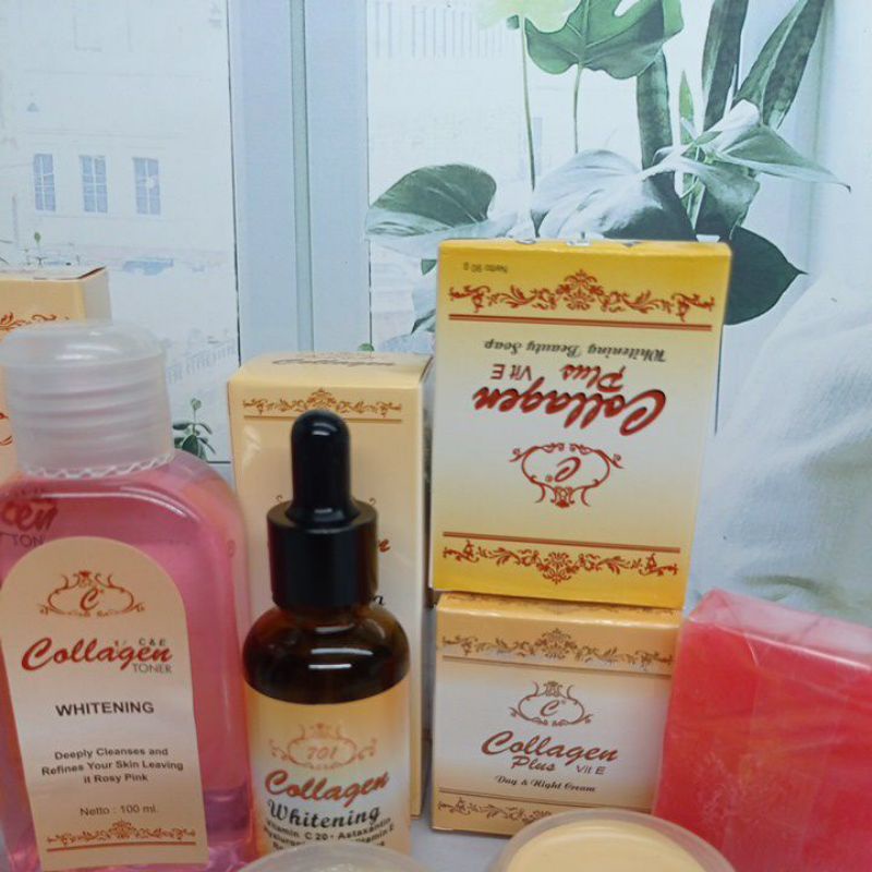 PAKET CREAM COLLAGEN 6IN1 ( SABUN, TONER, SERUM, CREAM SIANG, CREAM MALAM, BEDAK)