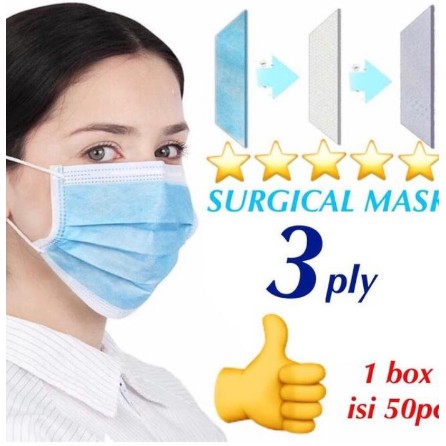 (BISA COD) MASKER 3 PLY isi 50pc / DISPOSABLE FACE MASK EARLOOP / MASKER ISI 50pcs