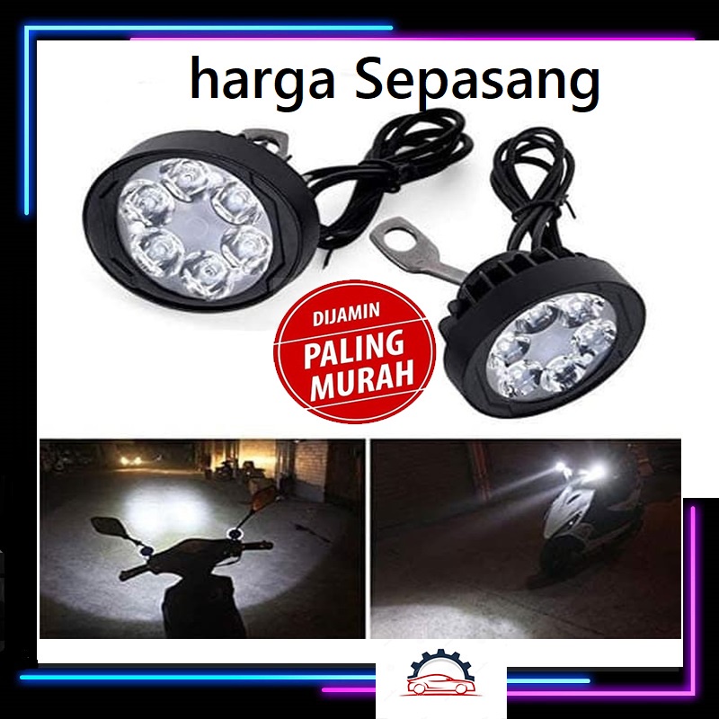 lampu tembak sorot spion motor led u3 cree 6 titik mata 18w bulat 1set