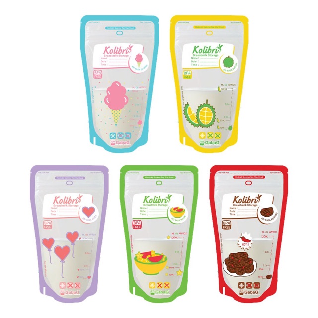 Gabag KANTONG ASI 120ml KOLIBRI Smart Rasa Boba / Classic Boys Girls Milky Cow Ayam Koening Bear Whale - Breastmilk Storage 120 ml isi 30 pcs NEW !