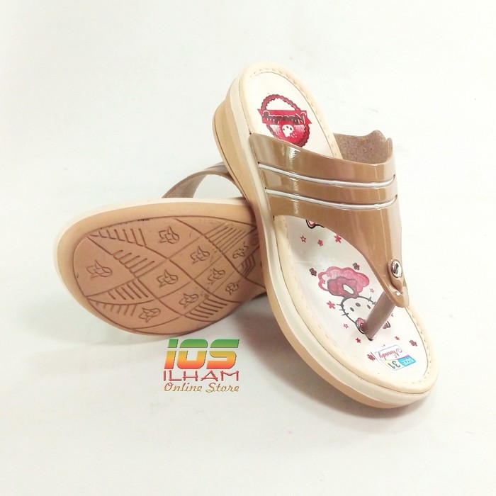 Sandal Jepit Anak Wedges NINNDY Hello Kitty Hak 4,5cm Size 26-35 Cream