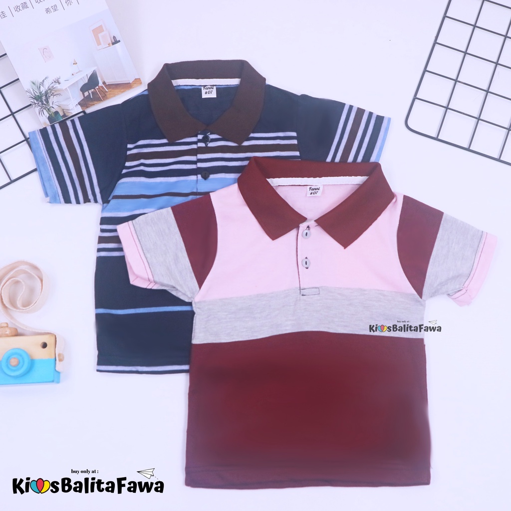 Kerah Salur T-Shirt Anak Laki uk 1-2 Tahun / Kaos Harian Atasan Baju Adem Lengan Pendek Murah Polos