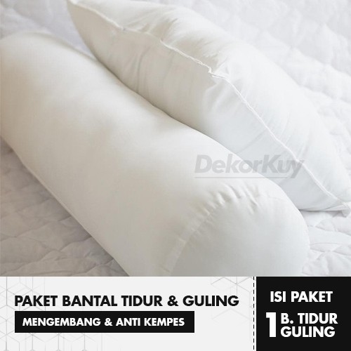 Paket Bantal Tidur Kepala &amp; Guling Silikon Grade A (1Bantal Tidur + 1 Guling)