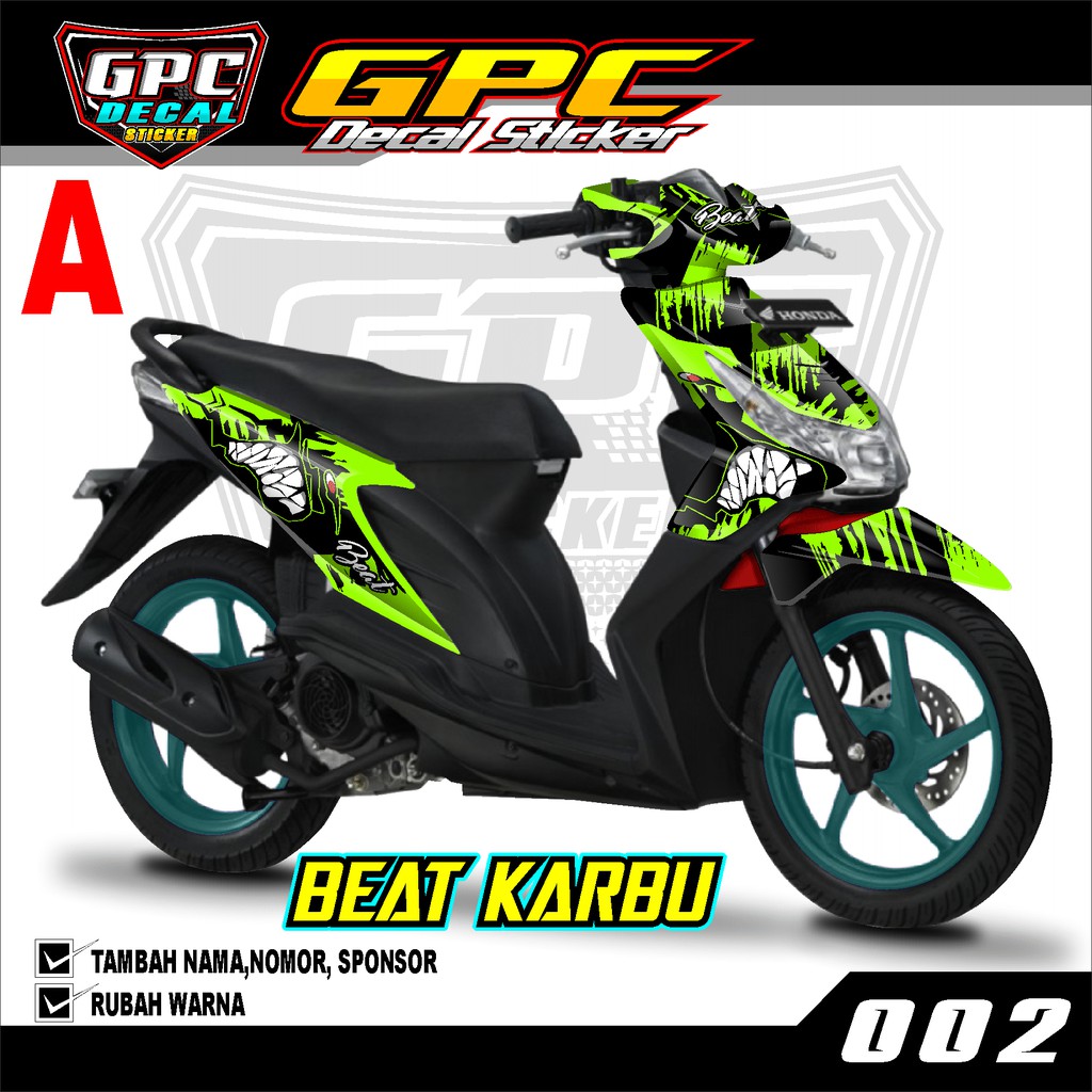 Decal Sticker Beat Karbu hiu/shark biru merah hijau putih-Striping Dekal Stiker beat karbu lama-002