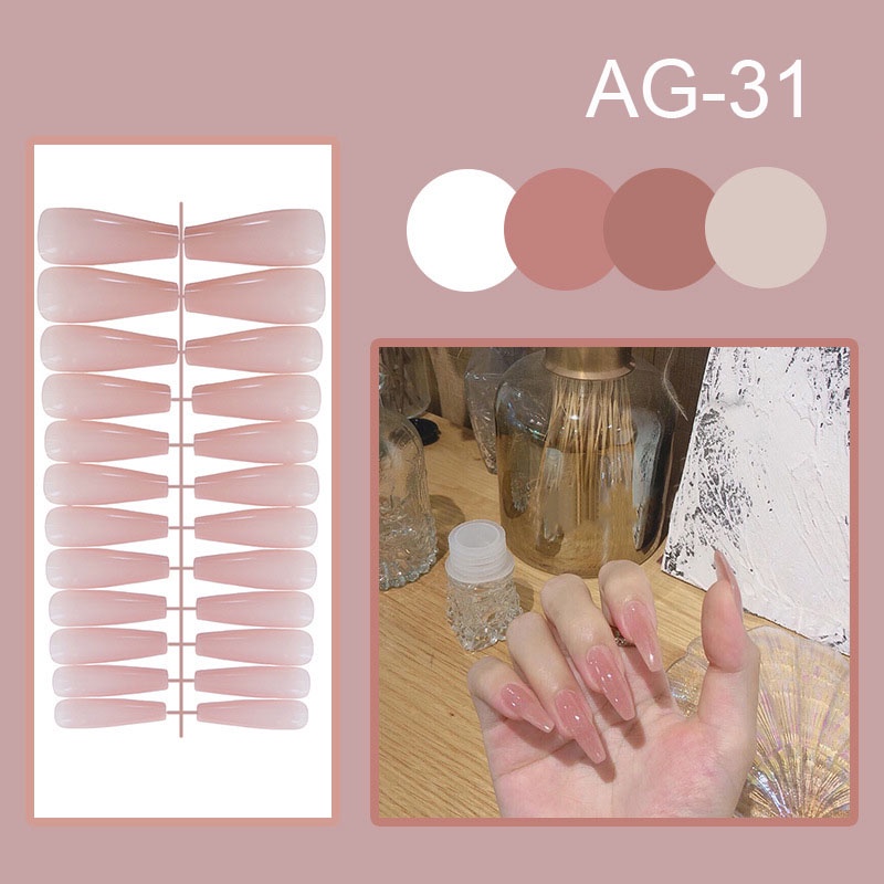 24pcs / Set Kuku Palsu Panjang Bentuk Trapesium Bahan Akrilik Warna Solid Untuk Nail Art