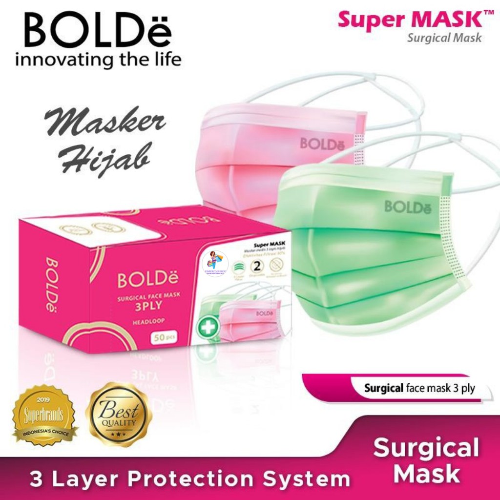 BOLDe Masker / Surgical Face Mask Headloop / Hijab Isi 50