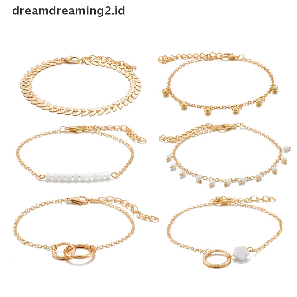 6pcs / Set Gelang Tangan Rantai Aksen Rumbai / Daun Gaya Boho Untuk Wanita