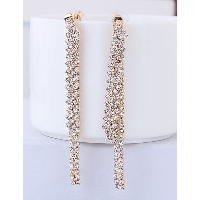 LRC Anting Tusuk Fashion Full Diamond Decorated Tassel Earrings