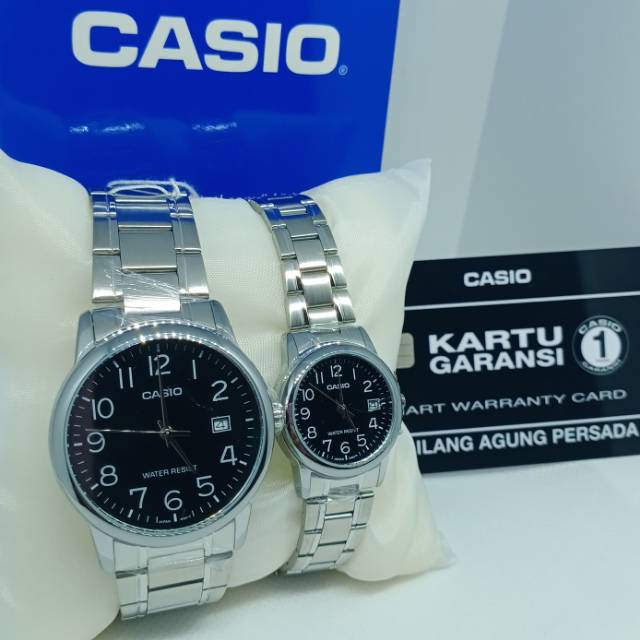 JAM TANGAN COUPLE CASIO ORIGINAL SILVER BLACK SALE