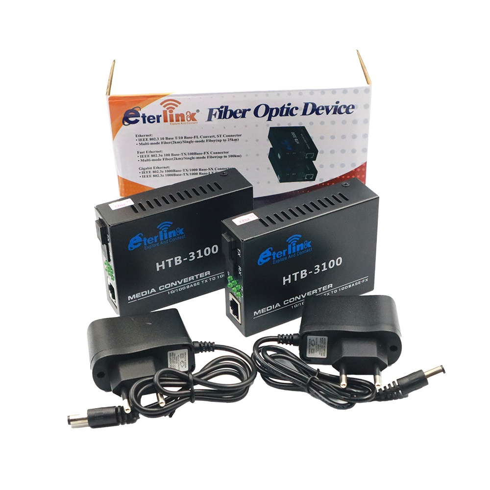 HTB-3100 Media Konverter Fiber Optik Single Mode dengan 5V 2A EU adaptor [Bayar ditempat]