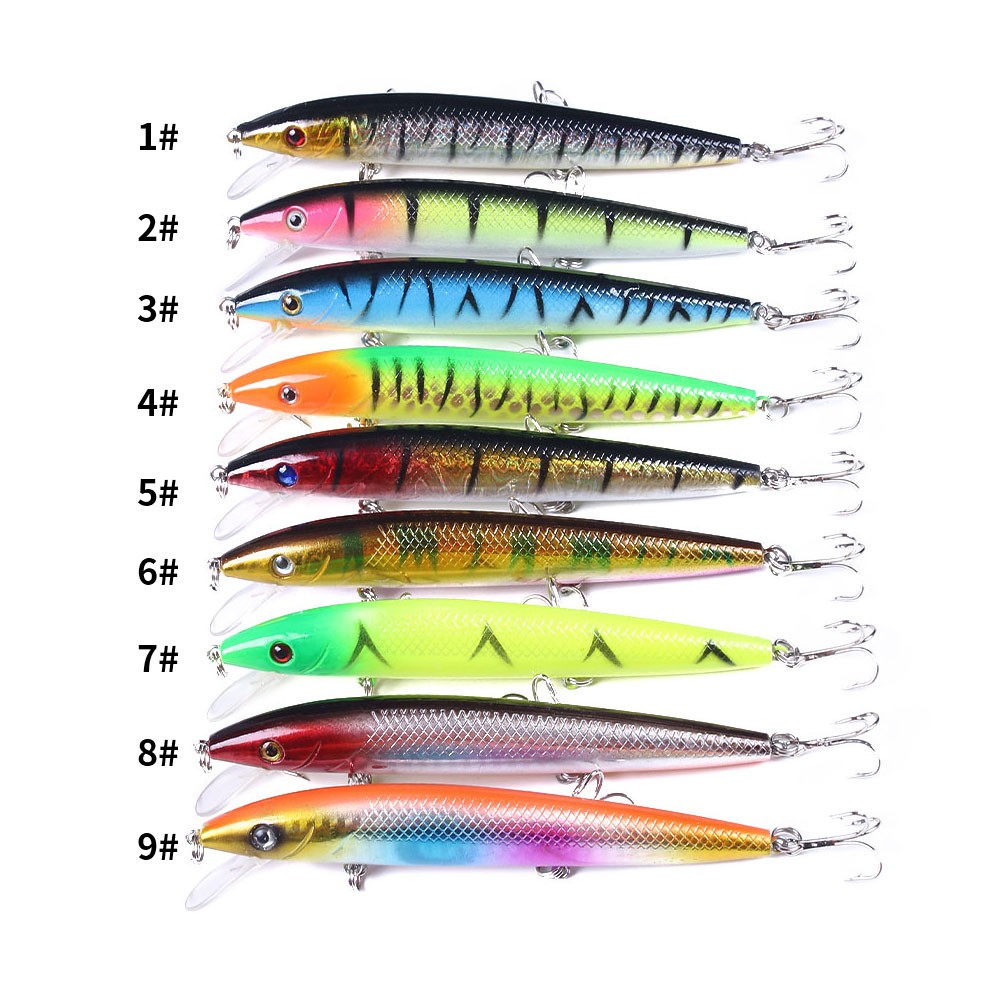 HENGJIA 9pcs Floating Minnow 12cm/13.8g Umpan Pancing Memancing Peralatan Fishing Lure Ikan Bass Bait Kait Hook Tackle