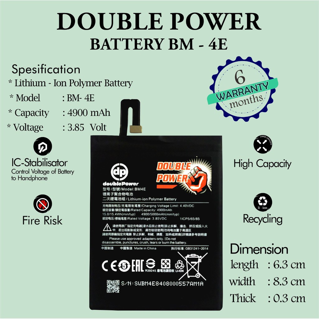 Battery Double Power Baterai POCOPHONE F1 BM4E 4900mah