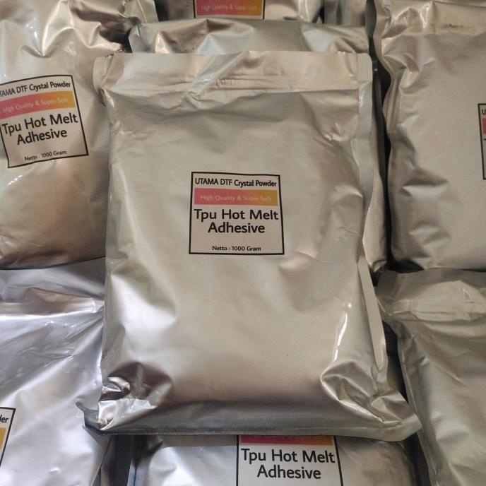 

TPU Hot Melt Adhesive Powder Sablon DTF /Bubuk Transfer PET Flim 1 KG limspoly48 Berkualitas