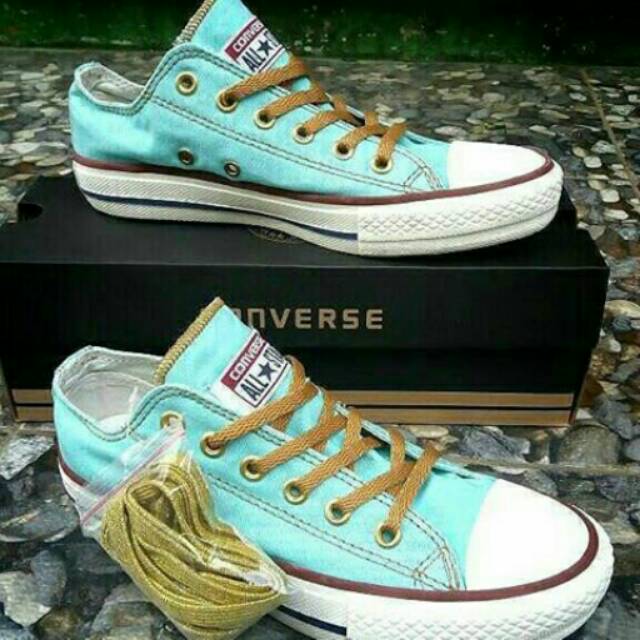 Sepatu sneakers converse denim tosca hijau biru Kualitas premium import vietnam Low Unisex COD