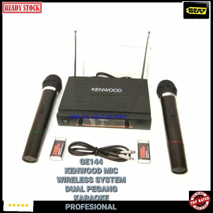 G144 Kenwood mic Wireless sepasang mik karaoke microphone wireles mikrophone dual pegang profesional pro suara audio sound sistem vokal vocal panggung  BISA SEGALA JENIS AUDIO SOUND  2PCS MIC WIRELESS  BATERAI 9V  2 unit mic handle jarak 20 - 30 meter sua