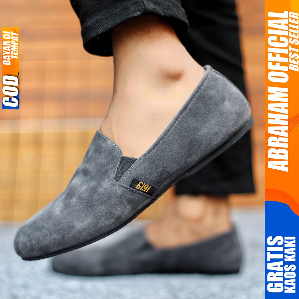 Sepatu Slip On Pria Sepatu Casual Pria Suede Kerja Kantor Kuliah Kondangan Sepatu Slop Pria Sepatu Hitam Pria CHROD ABRAHAM