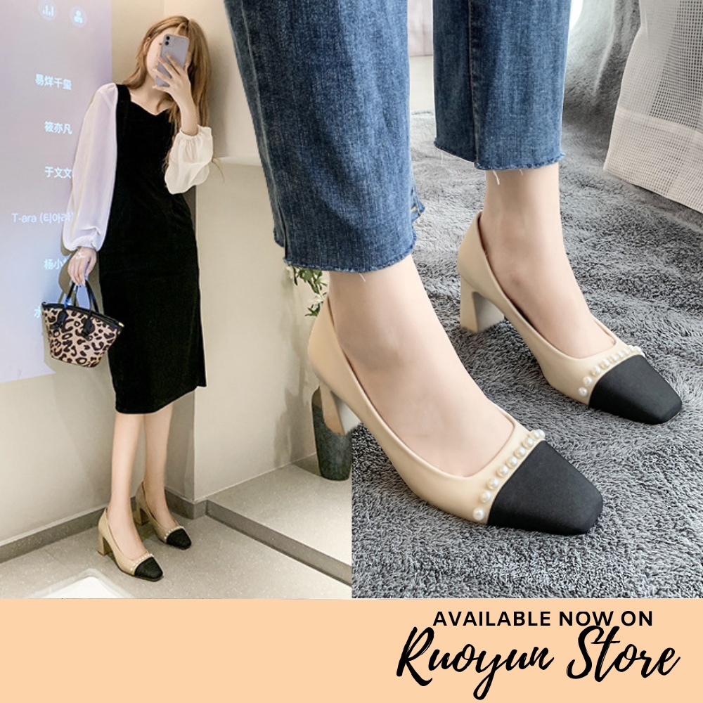 RYS - Dual Pearls Sepatu Heels Wanita Fashion Casual / Kantor - Ori Import