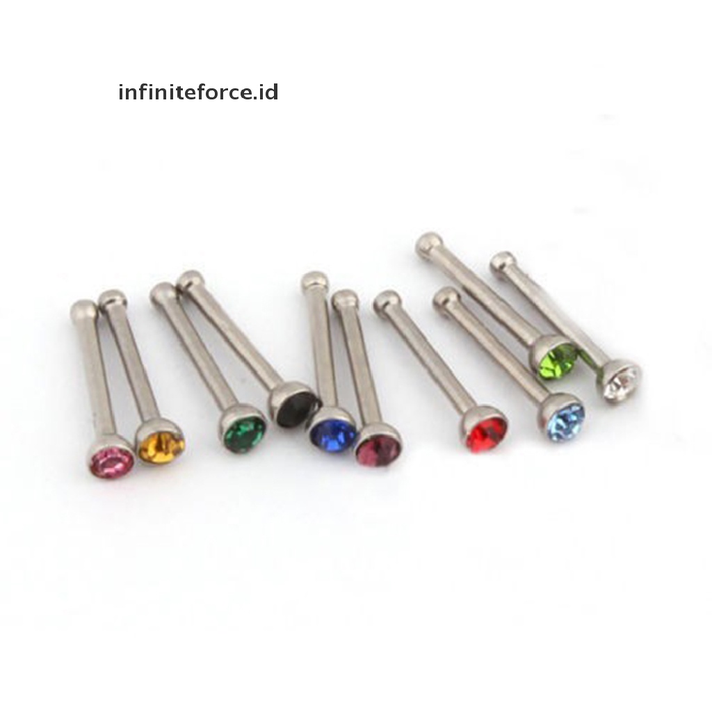 (Infiniteforce.Id) 40pcs / Set Cincin Hidung / Tubuh Bahan Stainless Steel Hias Kristal / Berlian Imitasi Untuk Wanita