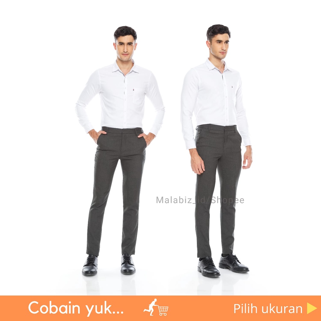 ABU GELAP PEKAT - THE ARMOR - Celana Pria Bahan Dasar Wool Formal Untuk Kerja Kantoran slimfit