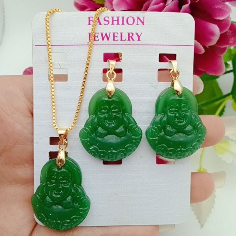 Kalung liontin budha warna hijo giok lapis emas termurah