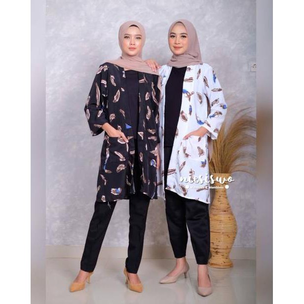 grosir_solo || GLACIA LONG KIMONO || EMILY CARDIGAN MOTIF BULU OUTER WANITA (KODE 4689)