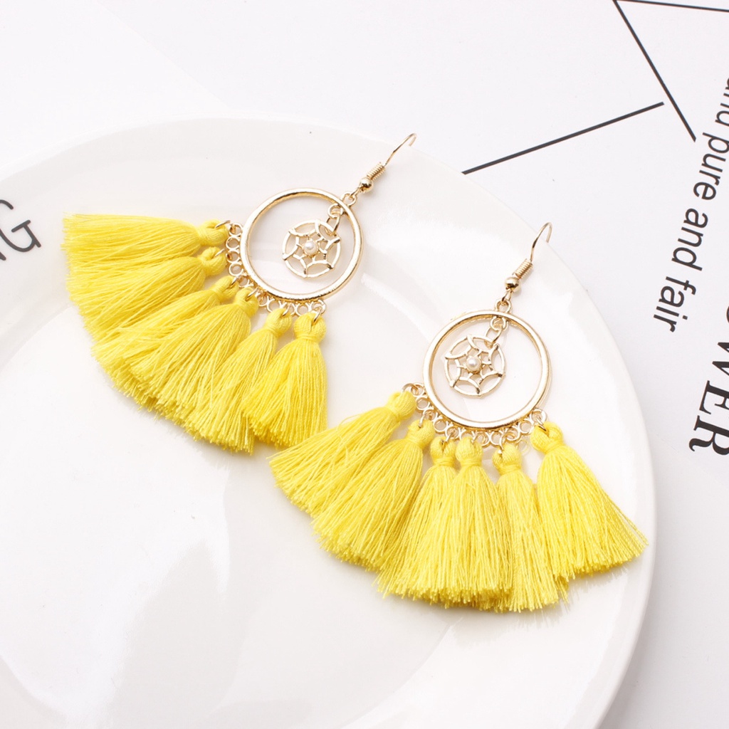 Fashion Dreamcatcher anting-anting wanita Bohemian ethnic style elegan rumbai anting-anting panjang