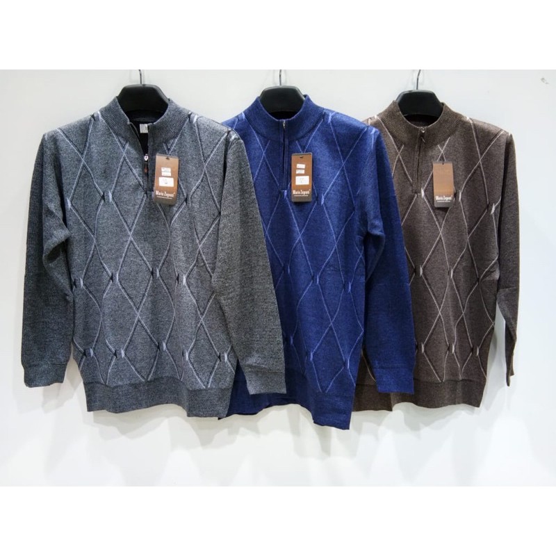 Mario Zegnoti - Sweater Rajut Bapak Resleting Separuh Krah Pria Import (#13A)