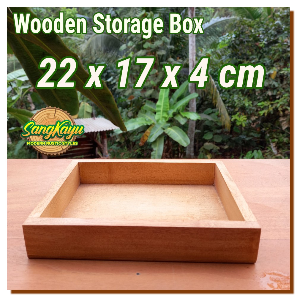 Wooden storage box 22x17x4 cm kotak kayu kotak serbaguna nampan baki