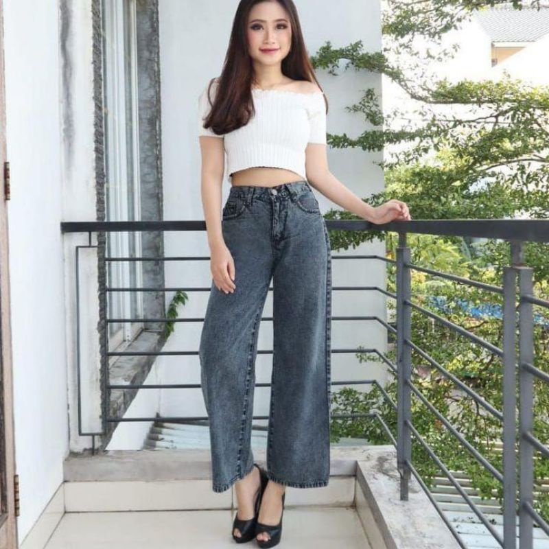 KULOT JEANS LIPAT SNOW //BAWAHAN WANITA HIGHWAIST// KULOT JEANS WANITA