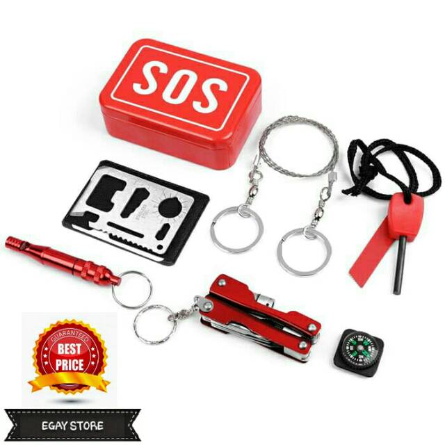 EMERGENCY SOS TOOLS SURVIVAL KIT OUTDOOR CAMPING HIKING / PERALATAN SURVIVAL  ALAT KESELAMATAN DIRI