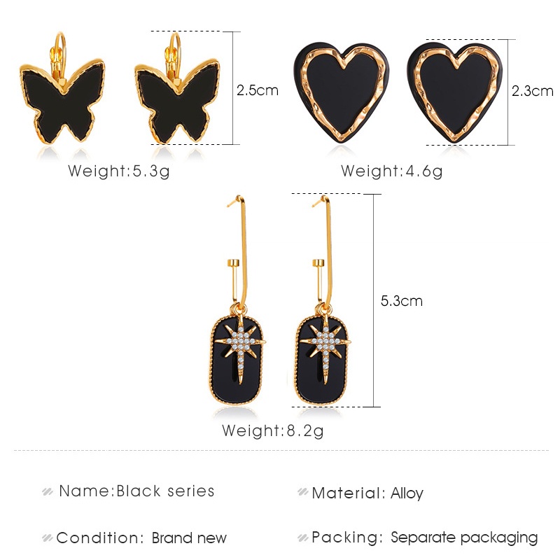 Anting Tusuk Wanita Gaya Korea Motif Love Dan Kupu-Kupu Hitam Aksesoris Fashion Korean Import