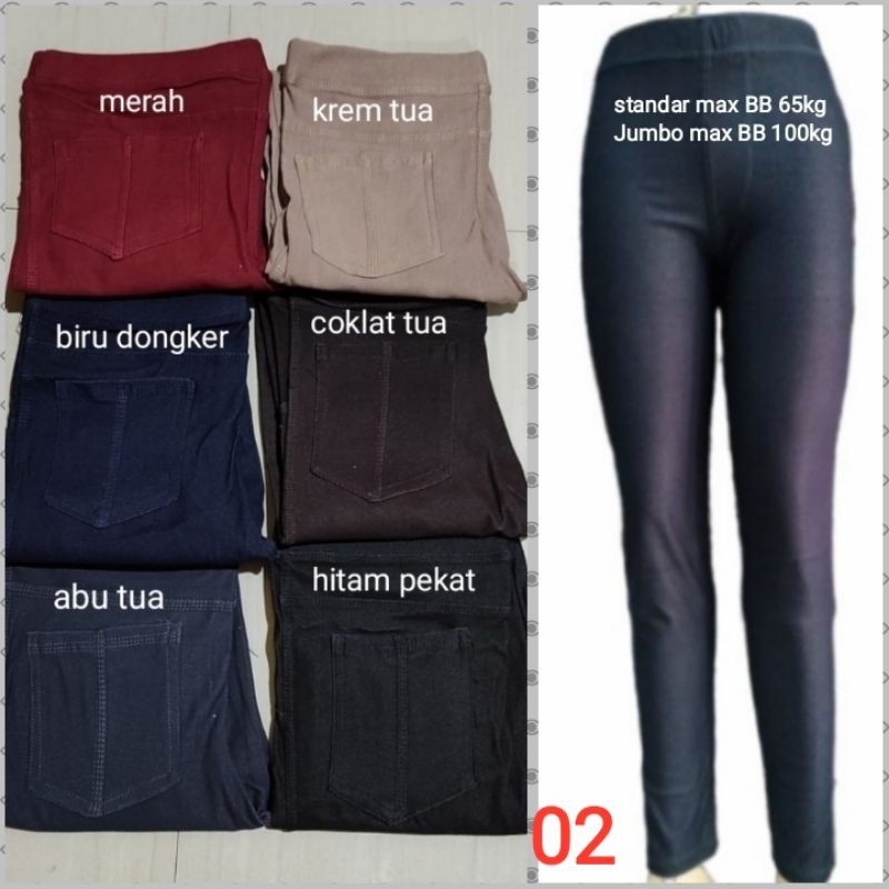 Jegging Kantong Wanita -Denim Tebal Adem Elastis- Legging Jeans Panjang- Celana Casual Olahraga