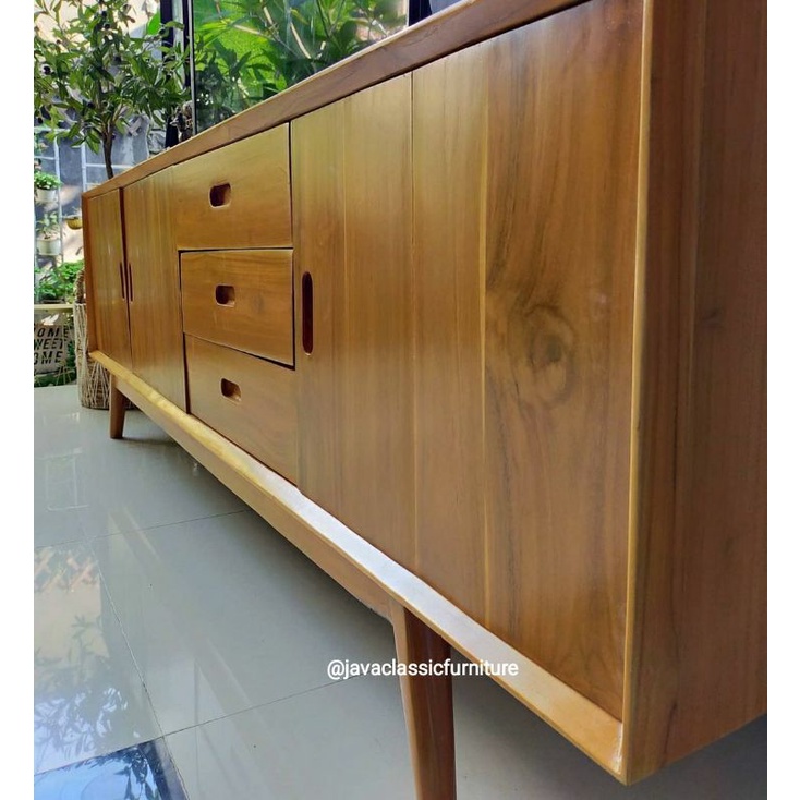 BUFET TV CABINET RETRO MINIMALIS VINTAGE CUSTOM PANJANG 2 METER BUFFET DRAWER PAJANGAN RUANG TAMU NATURAL MURAH BAHAN KAYU JATI GRADE A FURNITURE JEPARA-3