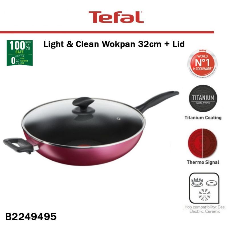 Wajan Panci Antilengket Tefal Light & Clean Wok Pan 32 cm