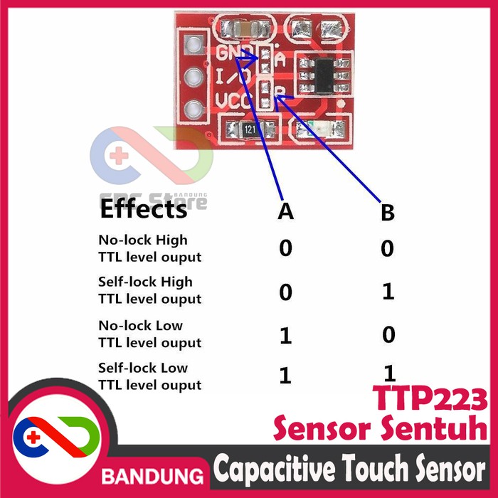 TTP223 TOUCH SENSOR SENTUH CAPACITIVE SELF LOCKING SWITCH