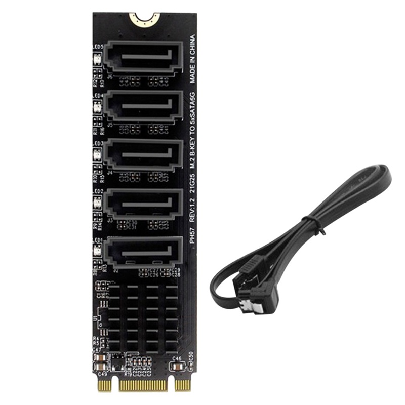 M.2 NGFF Riser Card M.2 NGFF B-Key Sata to SATA 3 5 Port Expansion Card +SATA Cable 6Gbps Expansion Card Support HDD SSD