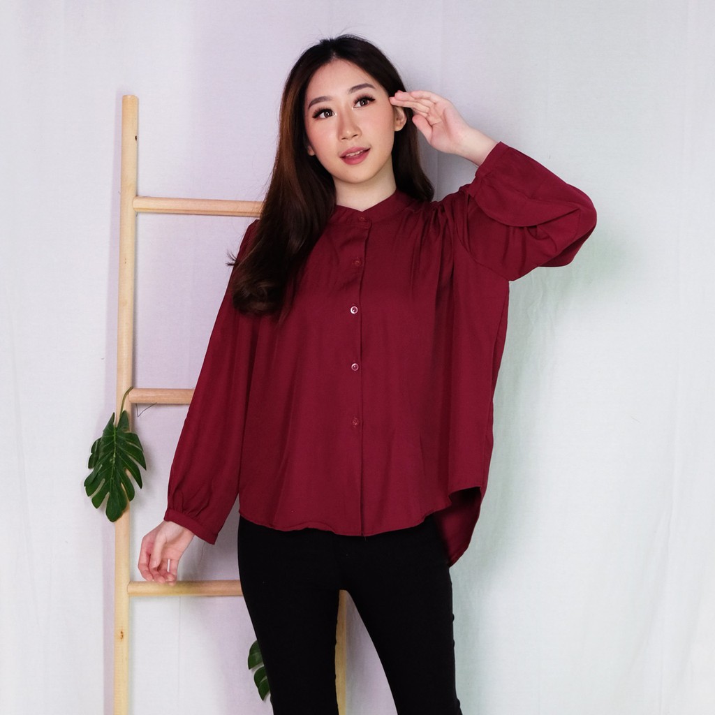 ATASAN STELLA SHIRT KEMEJA KOREAN BLOUSE WANITA POLOS LENGAN PANJANG