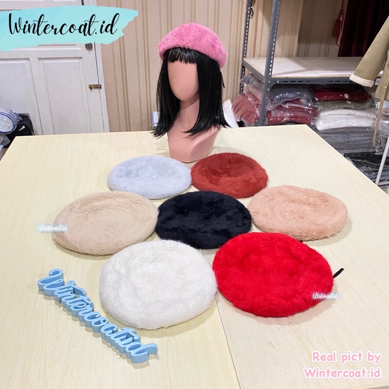 Fur Beret Hat Topi baret pelukis bulu winter wanita import patricia korean style
